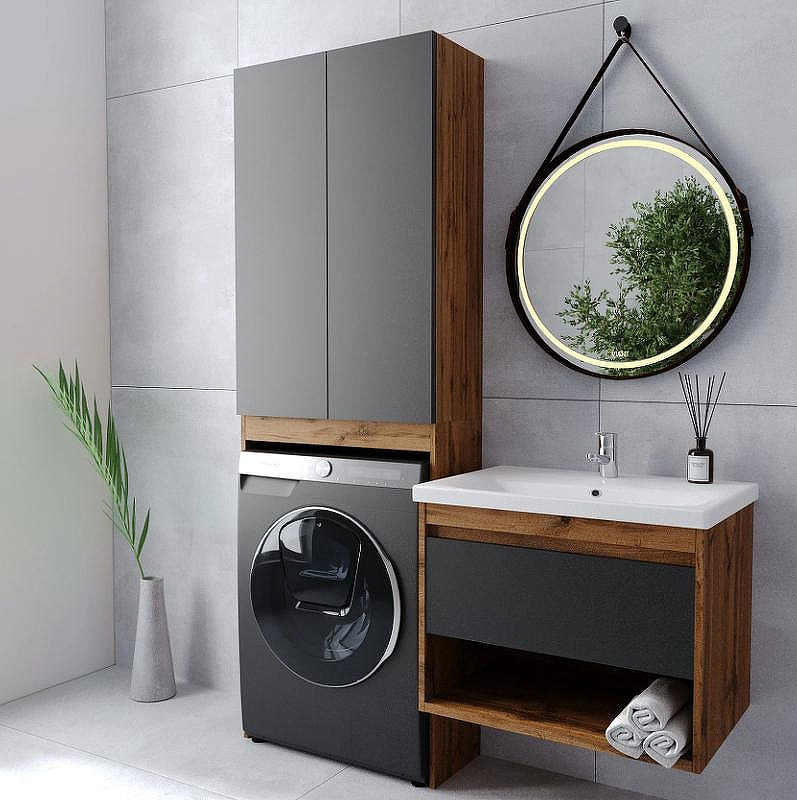 Тумба под раковину VIANT Бостон 80 VBOS80COG-T1YP подвесная Графит матовый Дуб Вотан, купить, цена, заказать, магазин, доставка, скидка, промокод, купить, цена, заказать, магазин, доставка, скидка, промокод