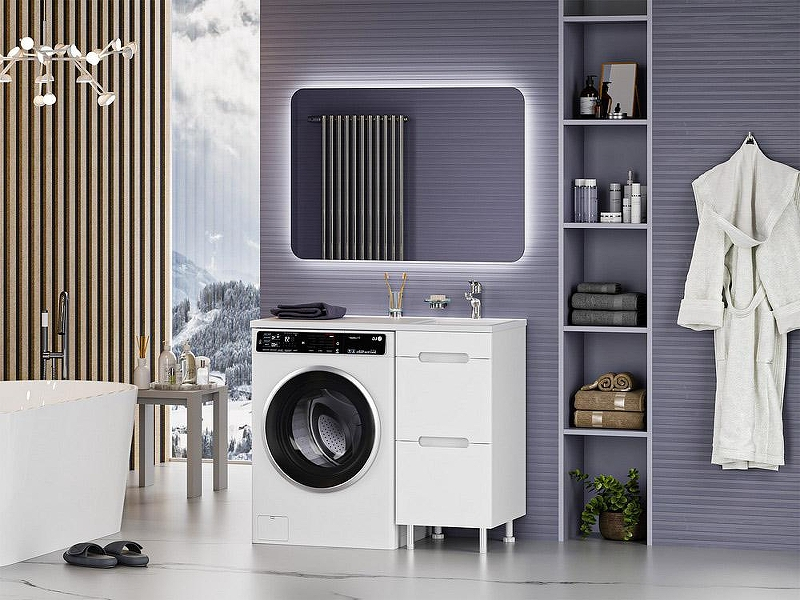 Тумба с раковиной Misty Байкал 100 R УТ000014753 Белая, купить, цена, заказать, магазин, доставка, скидка, промокод, купить, цена, заказать, магазин, доставка, скидка, промокод