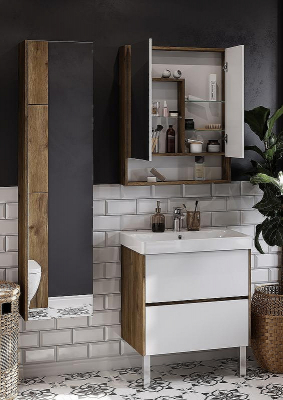 Зеркальный шкаф Aquaton Сканди 70 1A252202SDZ90 Белый Дуб рустикальный