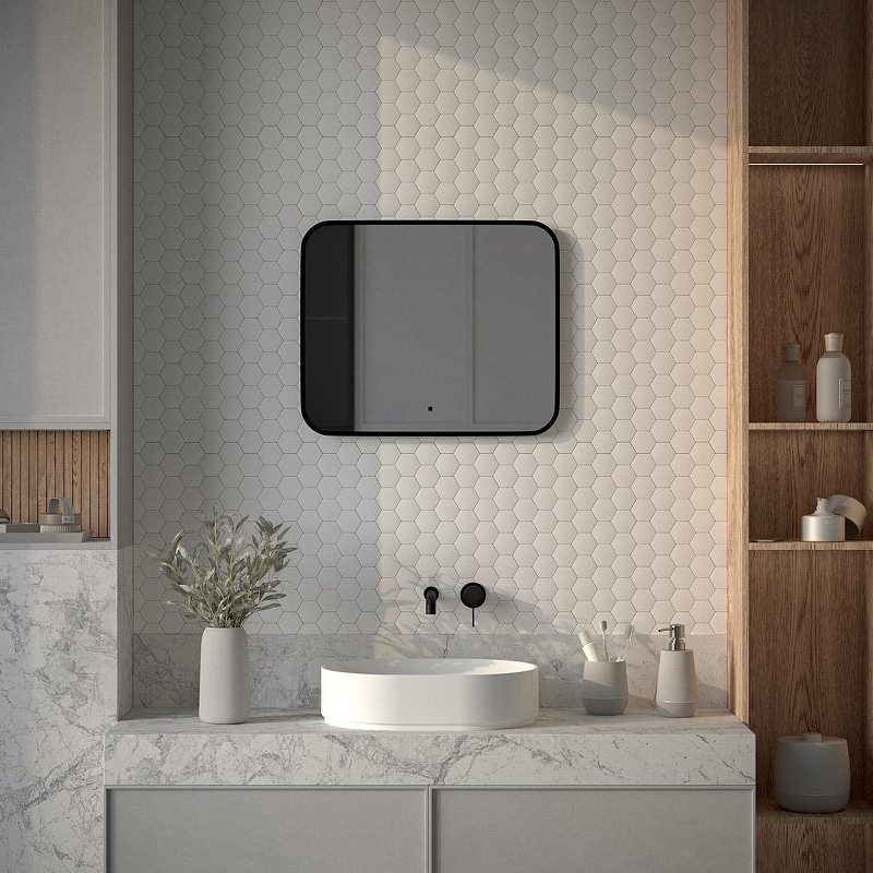 Зеркало Defesto Aura 60х50 DF 2963RH с подсветкой 19W-4500K/ИК - выключатель/Нейтральный белый свет/Черная рама, купить, цена, заказать, магазин, доставка, скидка, промокод, купить, цена, заказать, магазин, доставка, скидка, промокод