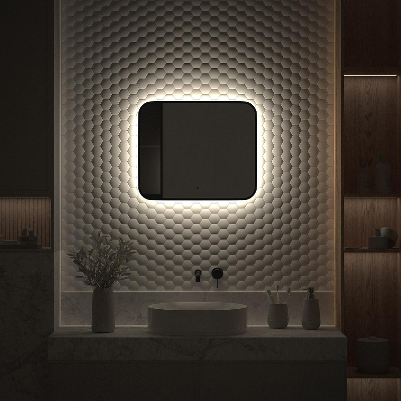 Зеркало Defesto Aura 60х50 DF 2963RH с подсветкой 19W-4500K/ИК - выключатель/Нейтральный белый свет/Черная рама, купить, цена, заказать, магазин, доставка, скидка, промокод, купить, цена, заказать, магазин, доставка, скидка, промокод