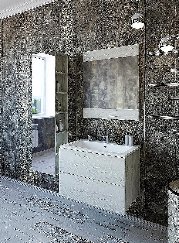 Тумба с раковиной Sanflor Чикаго 75 С16781 подвесная Дуб крафт белый, купить, цена, заказать, магазин, доставка, скидка, промокод, купить, цена, заказать, магазин, доставка, скидка, промокод