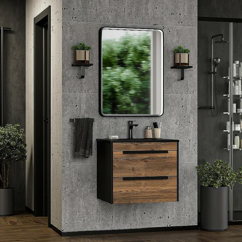 Тумба с раковиной Brevita Monsour 60 УТ000015277 подвесная Дуб Галифакс олово Черный кварц, купить, цена, заказать, магазин, доставка, скидка, промокод, купить, цена, заказать, магазин, доставка, скидка, промокод