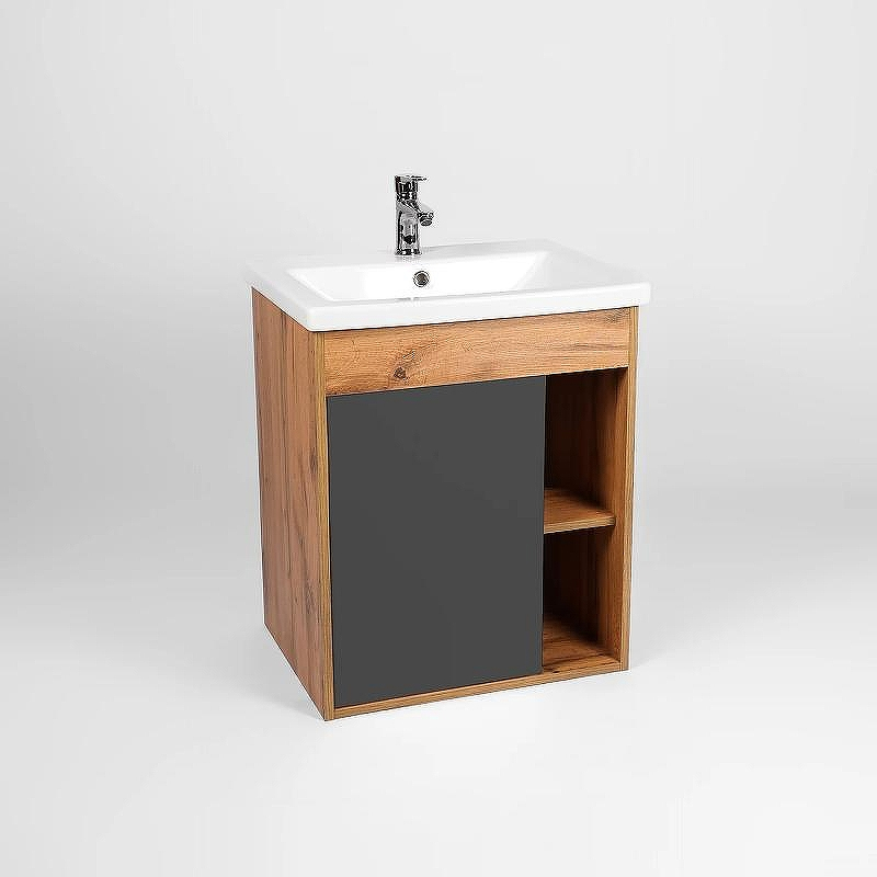 Тумба под раковину VIANT Бостон 70 VBOS70COG-T1STP подвесная Графит матовый Дуб Вотан, купить, цена, заказать, магазин, доставка, скидка, промокод, купить, цена, заказать, магазин, доставка, скидка, промокод