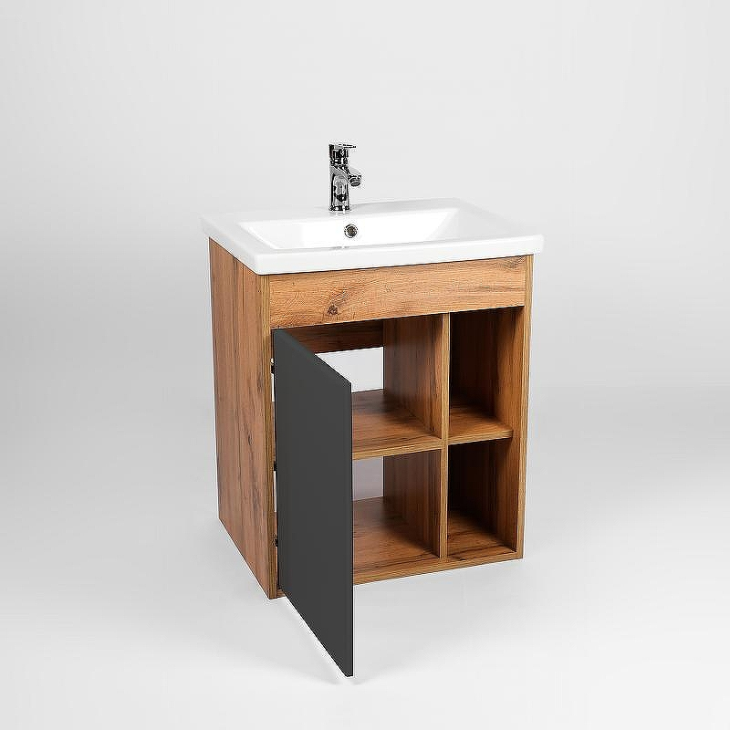 Тумба под раковину VIANT Бостон 70 VBOS70COG-T1STP подвесная Графит матовый Дуб Вотан, купить, цена, заказать, магазин, доставка, скидка, промокод, купить, цена, заказать, магазин, доставка, скидка, промокод