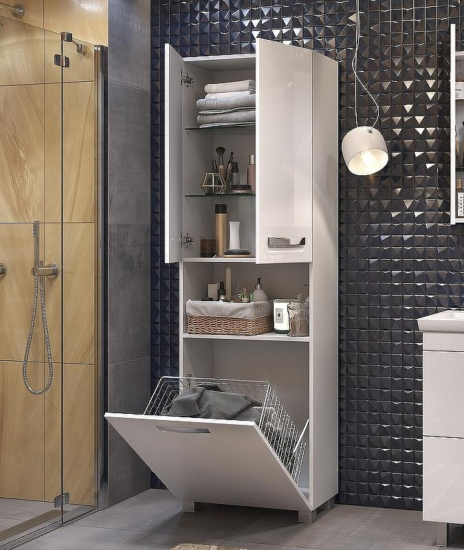 Шкаф пенал Vigo Plaza 60 pn.PLA.60 с бельевой корзиной Белый, купить, цена, заказать, магазин, доставка, скидка, промокод, купить, цена, заказать, магазин, доставка, скидка, промокод