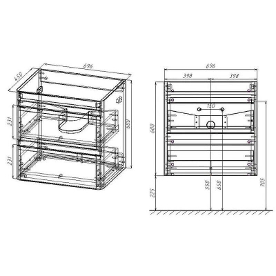 Тумба под раковину Style Line Атлантика 70 Люкс Plus СС-00002340 подвесная Старое дерево