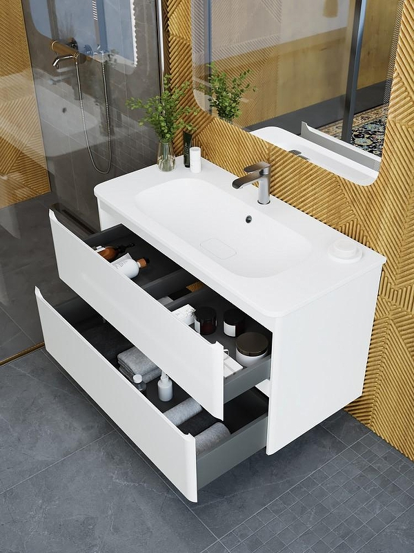 Тумба под раковину Art&Max Sanremo 100 AM-Sanremo-1000-2C-SO-BL подвесная Белая глянцевая, купить, цена, заказать, магазин, доставка, скидка, промокод, купить, цена, заказать, магазин, доставка, скидка, промокод