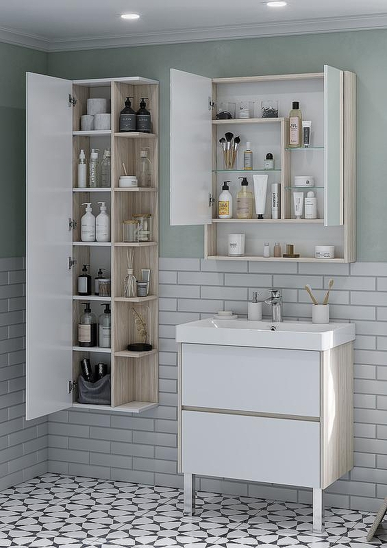 Зеркальный шкаф Aquaton Сканди 70 1A252202SDB20 Белый Дуб верона, купить, цена, заказать, магазин, доставка, скидка, промокод, купить, цена, заказать, магазин, доставка, скидка, промокод