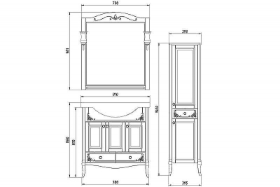 Зеркало ASB-Woodline Салерно 80 9691 со светильниками Антикварный орех