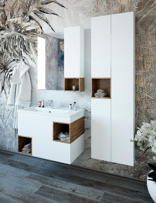 Шкаф пенал Sanflor Даллас 50 R С04837 подвесной Белый матовый Дуб рустикальный