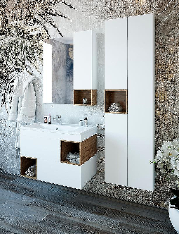 Шкаф пенал Sanflor Даллас 50 R С04837 подвесной Белый матовый Дуб рустикальный, купить, цена, заказать, магазин, доставка, скидка, промокод, купить, цена, заказать, магазин, доставка, скидка, промокод