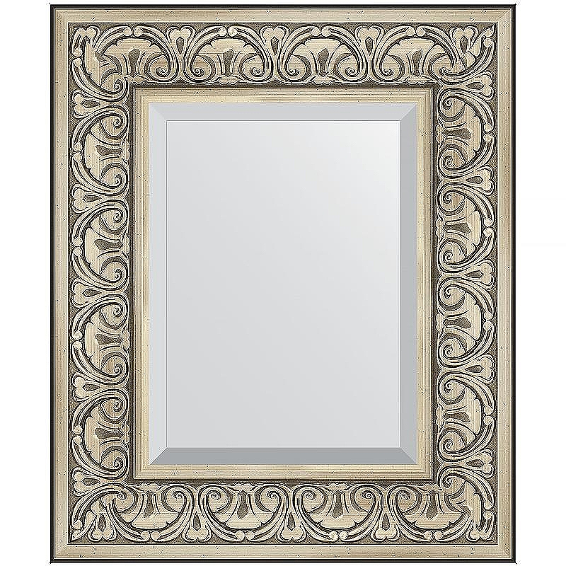 Зеркало Evoform Exclusive 60х50 BY 3372 с фацетом в багетной раме - Барокко серебро 106, купить, цена, заказать, магазин, доставка, скидка, промокод, купить, цена, заказать, магазин, доставка, скидка, промокод