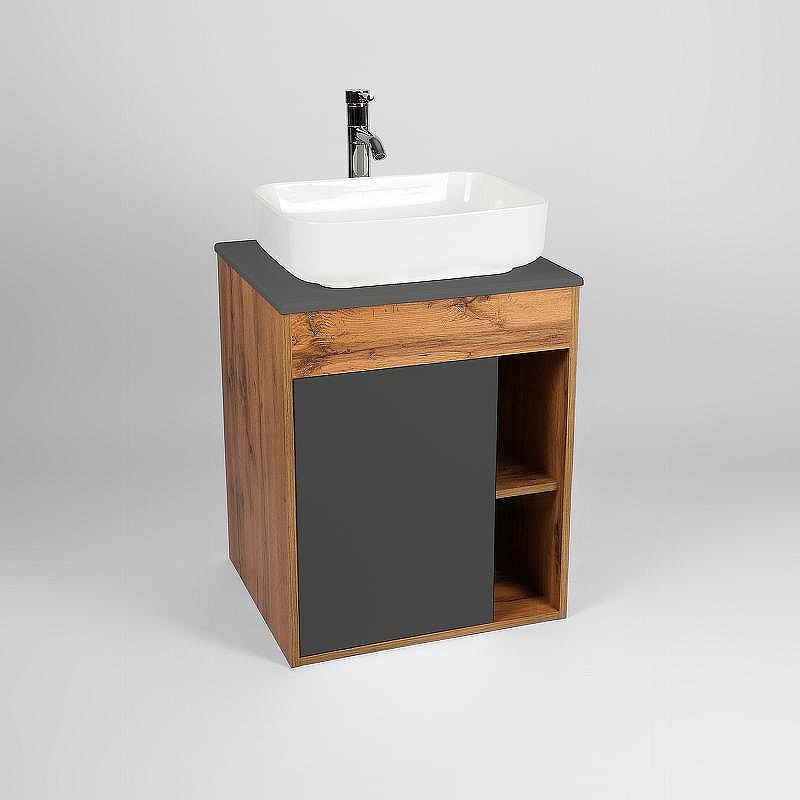 Тумба под раковину VIANT Бостон 56 VBOS56NG-T1STP подвесная Графит матовый Дуб Вотан, купить, цена, заказать, магазин, доставка, скидка, промокод, купить, цена, заказать, магазин, доставка, скидка, промокод