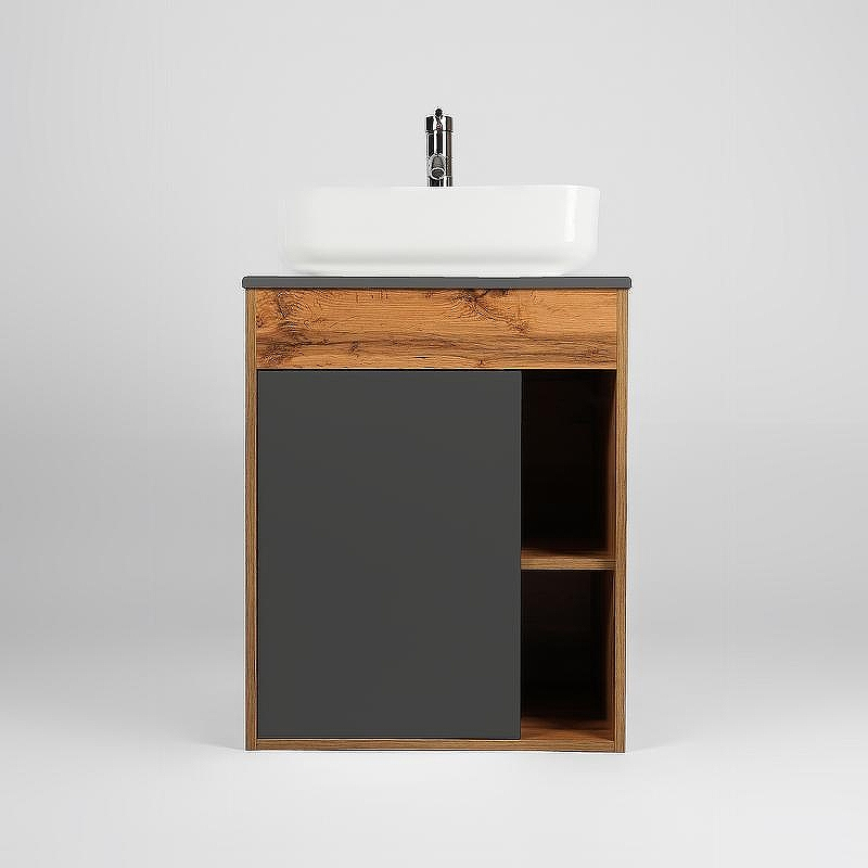 Тумба под раковину VIANT Бостон 56 VBOS56NG-T1STP подвесная Графит матовый Дуб Вотан, купить, цена, заказать, магазин, доставка, скидка, промокод, купить, цена, заказать, магазин, доставка, скидка, промокод