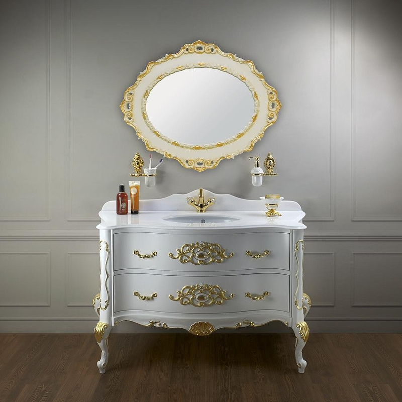 Тумба под раковину Migliore Virginia 139 28636 цвет Белый глянцевый декор золото, купить, цена, заказать, магазин, доставка, скидка, промокод, купить, цена, заказать, магазин, доставка, скидка, промокод