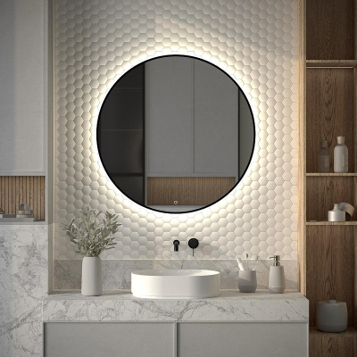 Зеркало Defesto Aura 90х90 DF 2986S с подсветкой 28W-4500K/Сенсорный выключатель/Нейтральный белый свет/Черная рама