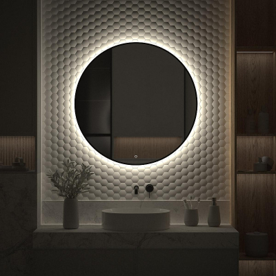 Зеркало Defesto Aura 90х90 DF 2986S с подсветкой 28W-4500K/Сенсорный выключатель/Нейтральный белый свет/Черная рама