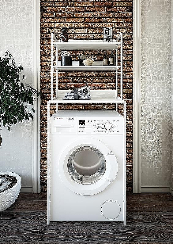 Стеллаж Sanflor 64 82613187 над стиральной машиной Белый муар, купить, цена, заказать, магазин, доставка, скидка, промокод, купить, цена, заказать, магазин, доставка, скидка, промокод