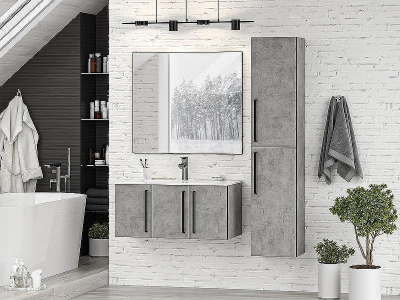 Шкаф пенал Brevita Rock 35 R ROCK-05035-48-2П подвесной Бетон Чикаго светло-серый