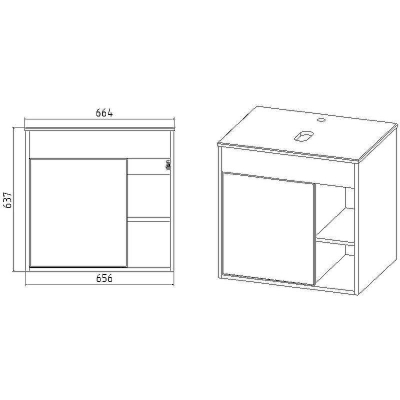 Тумба под раковину VIANT Бостон 65 VBOS65NG-T1STP подвесная Графит матовый Дуб Вотан