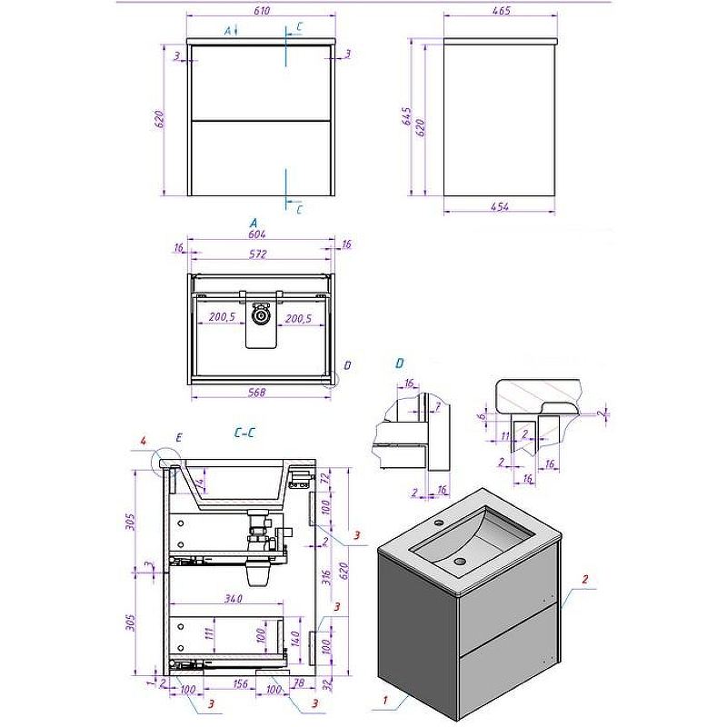 Тумба под раковину La Fenice Simpla Twin 60 FNC-01-SIM-C-60-2 подвесная Бежевая матовая, купить, цена, заказать, магазин, доставка, скидка, промокод, купить, цена, заказать, магазин, доставка, скидка, промокод