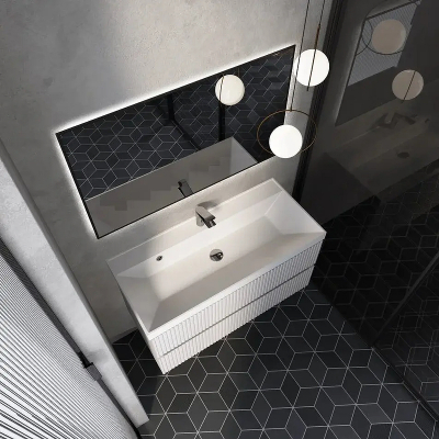 Тумба под раковину AQUAme S1 100 AQM900110WH подвесная цвет Белый глянцевый