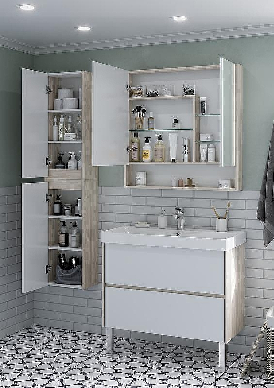 Зеркальный шкаф Aquaton Сканди 90 1A252302SDB20 Белый Дуб верона, купить, цена, заказать, магазин, доставка, скидка, промокод, купить, цена, заказать, магазин, доставка, скидка, промокод