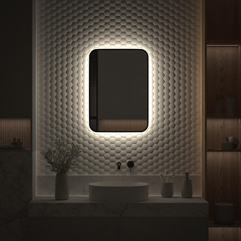 Зеркало Defesto Aura 50х70 DF 2964 с подсветкой 21W-4500K/Без выключателя/Нейтральный белый свет/Черная рама, купить, цена, заказать, магазин, доставка, скидка, промокод, купить, цена, заказать, магазин, доставка, скидка, промокод