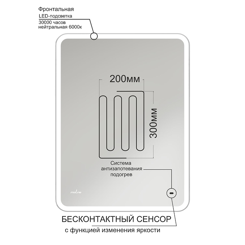 Зеркало Mixline Турин 50 554625 с подсветкой с бесконтактным выключателем, купить, цена, заказать, магазин, доставка, скидка, промокод, купить, цена, заказать, магазин, доставка, скидка, промокод