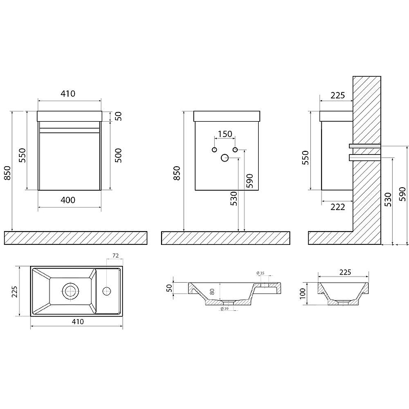 Тумба под раковину Art&Max Family M 40 Family-M-400-1D-SO-HC подвесная Угольный камень, купить, цена, заказать, магазин, доставка, скидка, промокод, купить, цена, заказать, магазин, доставка, скидка, промокод