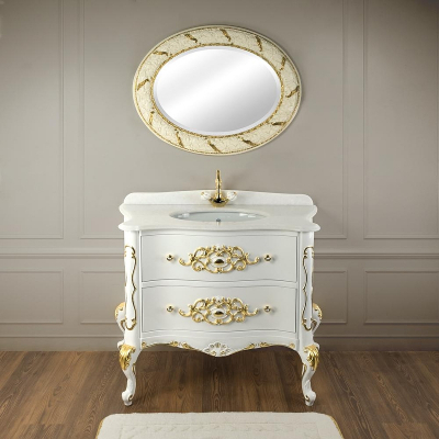 Тумба под раковину Migliore Virginia 110 29974 цвет Белый глянцевый декор золото