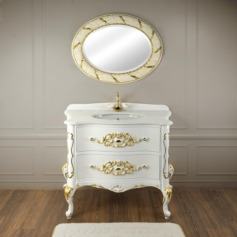 Тумба под раковину Migliore Virginia 110 29974 цвет Белый глянцевый декор золото, купить, цена, заказать, магазин, доставка, скидка, промокод, купить, цена, заказать, магазин, доставка, скидка, промокод