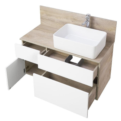 Тумба под раковину Aquaton Мишель 100 1A244101MIX40 подвесная Дуб эндгрейн Белая