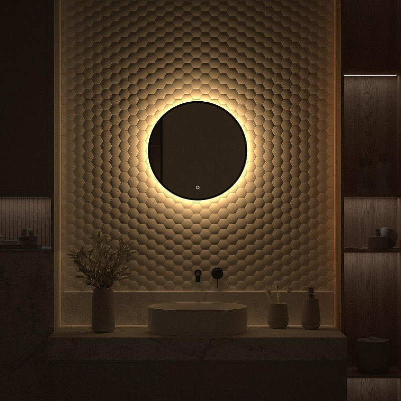 Зеркало Defesto Aura 50х50 DF 2992S с подсветкой 12W-3000K/Сенсорный выключатель/Теплый белый свет/Черная рама, купить, цена, заказать, магазин, доставка, скидка, промокод, купить, цена, заказать, магазин, доставка, скидка, промокод