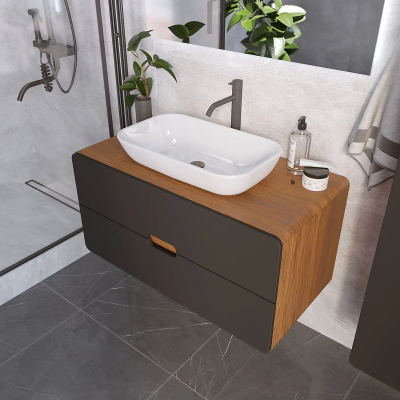 Тумба под раковину 1MarKa Vortex 80П Ц0000033024 подвесная цвет Орех ноче тортона Монолит найт