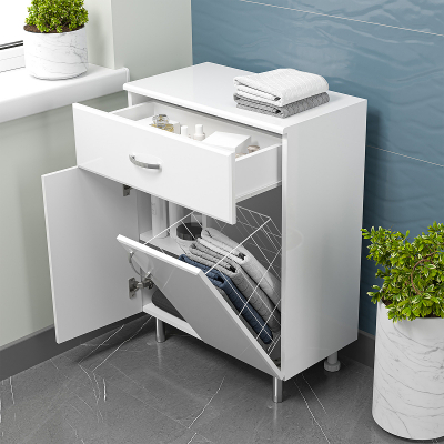 Тумба Misty Люси 60 Э-Люс07060-011Бк с бельевой корзиной Белая глянцевая