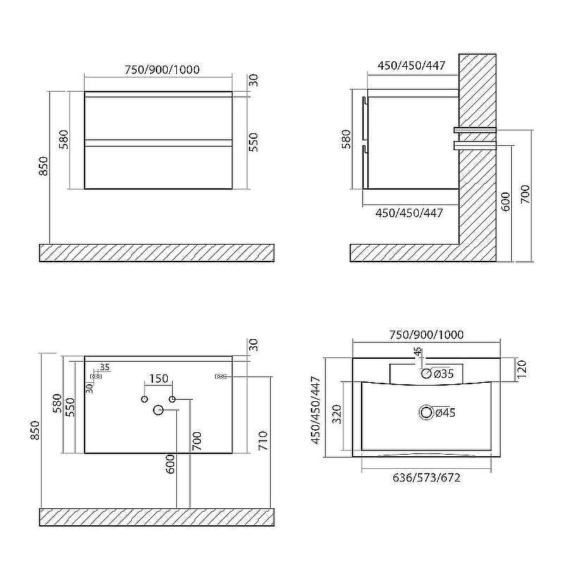 Тумба под раковину Art&Max AM-Bianchi-750-2C-SO-GM подвесная Серый матовый, купить, цена, заказать, магазин, доставка, скидка, промокод, купить, цена, заказать, магазин, доставка, скидка, промокод