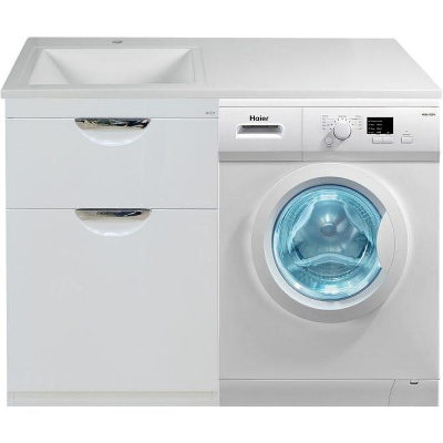 Тумба с раковиной Misty Куба 120 L УТ000005574 с бельевой корзиной Белая