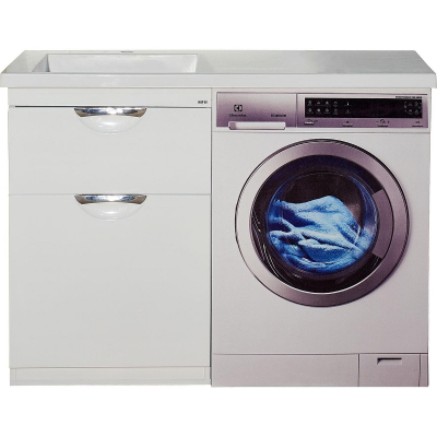 Тумба с раковиной Misty Куба 120 L УТ000005574 с бельевой корзиной Белая