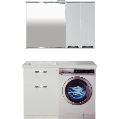 Тумба с раковиной Misty Куба 120 L УТ000005574 с бельевой корзиной Белая