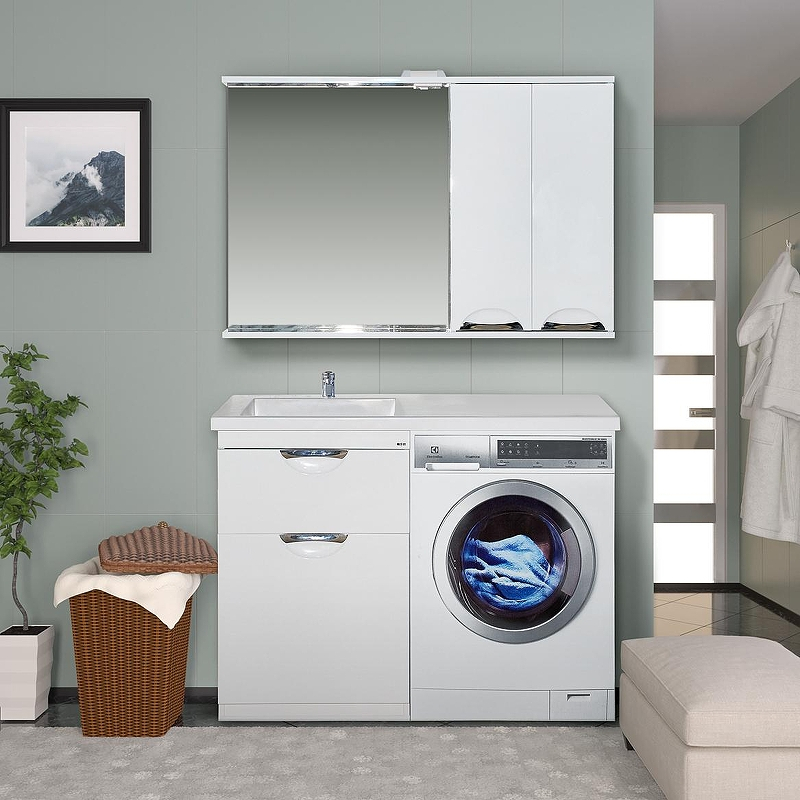 Тумба с раковиной Misty Куба 120 L УТ000005574 с бельевой корзиной Белая, купить, цена, заказать, магазин, доставка, скидка, промокод, купить, цена, заказать, магазин, доставка, скидка, промокод