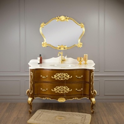 Тумба под раковину Migliore Virginia 139 29986 цвет Орех светлый глянцевый декор золото