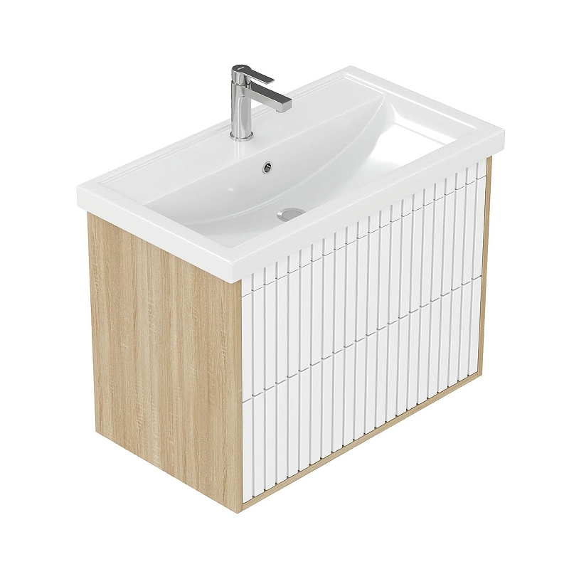 Тумба под раковину Onika Дайлер 80 108061 подвесная цвет Дуб сонома Белый матовый, купить, цена, заказать, магазин, доставка, скидка, промокод, купить, цена, заказать, магазин, доставка, скидка, промокод