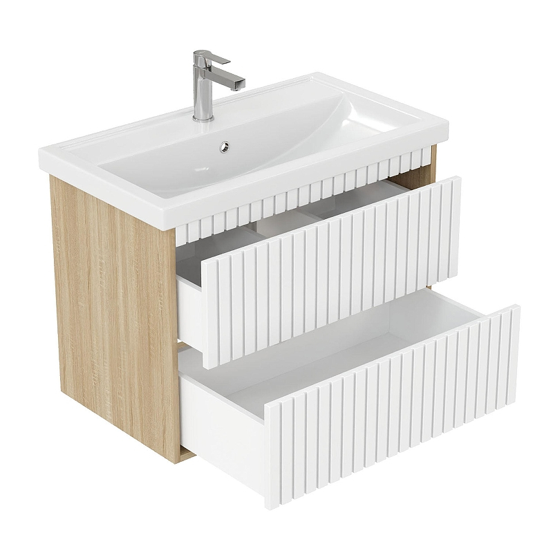 Тумба под раковину Onika Дайлер 80 108061 подвесная цвет Дуб сонома Белый матовый, купить, цена, заказать, магазин, доставка, скидка, промокод, купить, цена, заказать, магазин, доставка, скидка, промокод