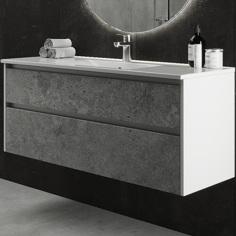 Тумба с раковиной SanVit Кубэ-2 Лофт 90 kkubeloft290 подвесная Бетон Урбан Грей Белая глянцевая, купить, цена, заказать, магазин, доставка, скидка, промокод, купить, цена, заказать, магазин, доставка, скидка, промокод