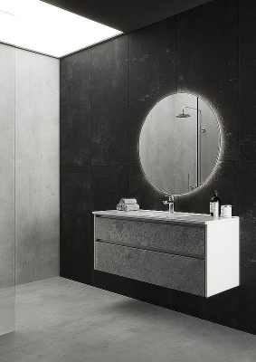 Тумба с раковиной SanVit Кубэ-2 Лофт 90 kkubeloft290 подвесная Бетон Урбан Грей Белая глянцевая