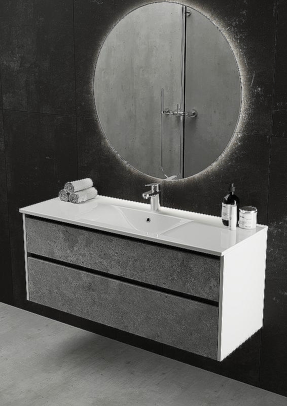 Тумба с раковиной SanVit Кубэ-2 Лофт 90 kkubeloft290 подвесная Бетон Урбан Грей Белая глянцевая, купить, цена, заказать, магазин, доставка, скидка, промокод, купить, цена, заказать, магазин, доставка, скидка, промокод