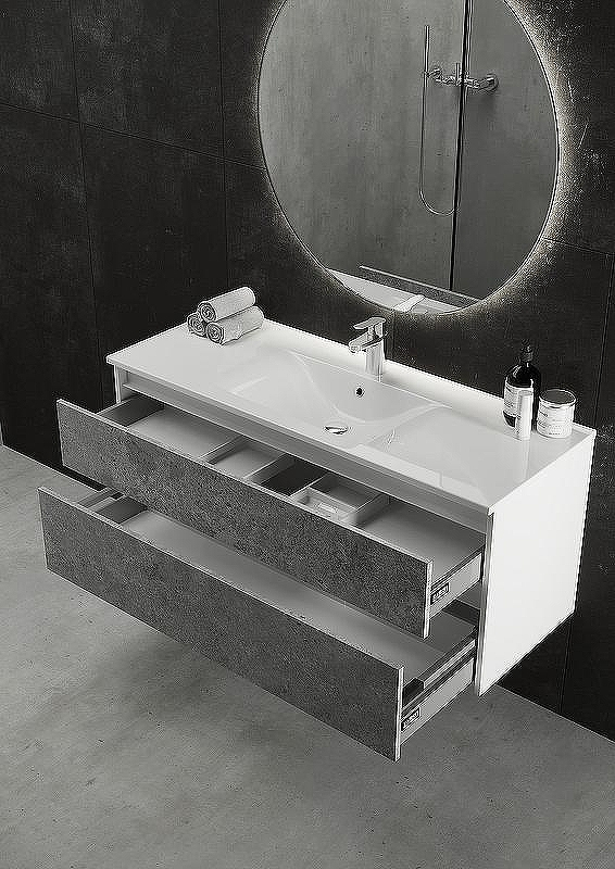 Тумба с раковиной SanVit Кубэ-2 Лофт 90 kkubeloft290 подвесная Бетон Урбан Грей Белая глянцевая, купить, цена, заказать, магазин, доставка, скидка, промокод, купить, цена, заказать, магазин, доставка, скидка, промокод