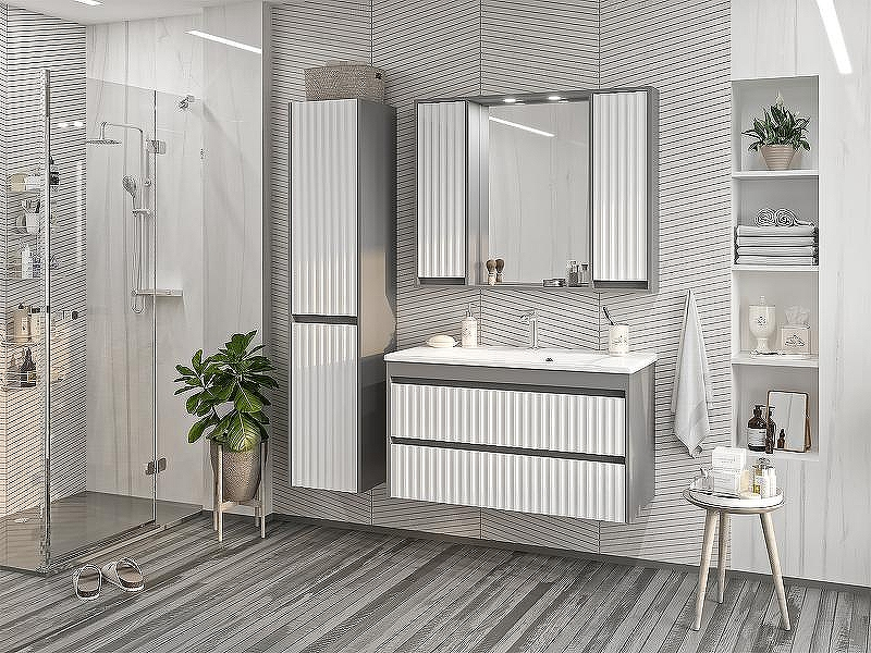 Шкаф пенал Brevita Balaton 35 L BAL-05035-48-2Л подвесной Белый матовый Серый матовый, купить, цена, заказать, магазин, доставка, скидка, промокод, купить, цена, заказать, магазин, доставка, скидка, промокод